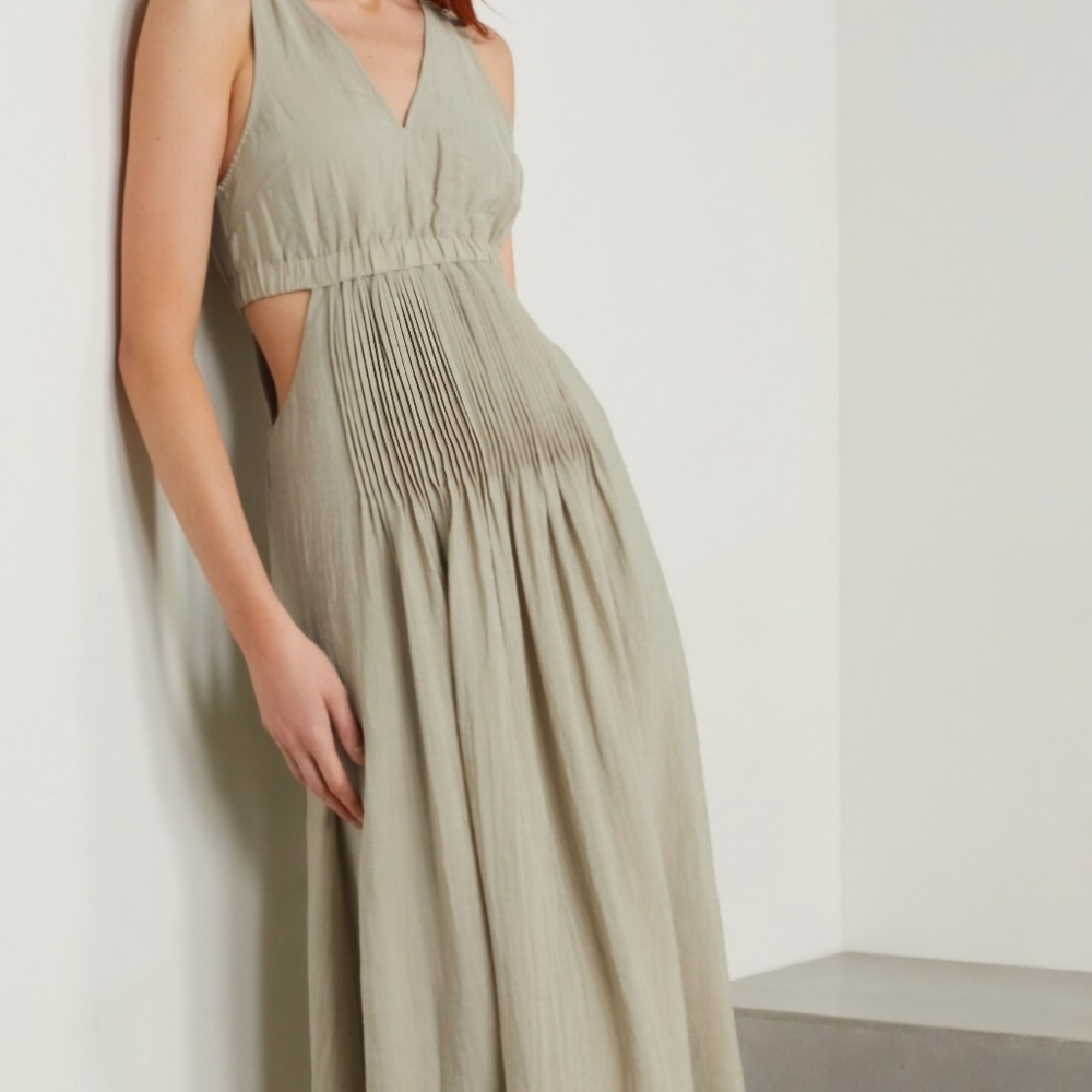 Jonathan Simkhai Jarvis pleated cutout crinkled-voile midi dress